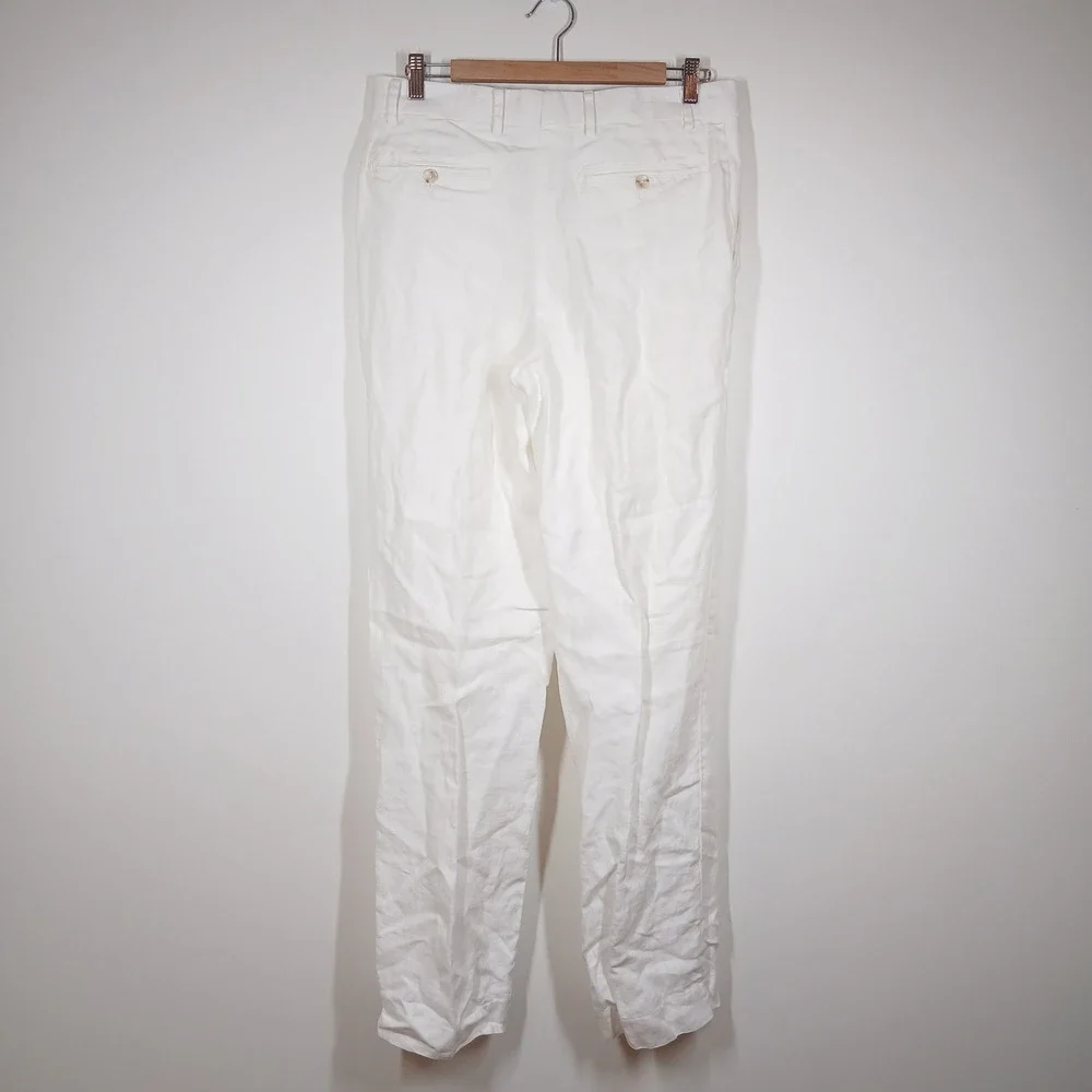 Murano Pants Mens 32x34 White 100% Linen Pleated Straight Leg Resort Summer
